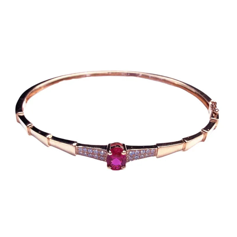 Elegant Ruby Cuff Bracelet - Inlaid Glossy Design