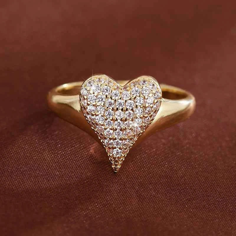 Sparkling Heart - Shaped Ring With Cubic Zirconia For Women Daily Gifting Jewelry Accessories