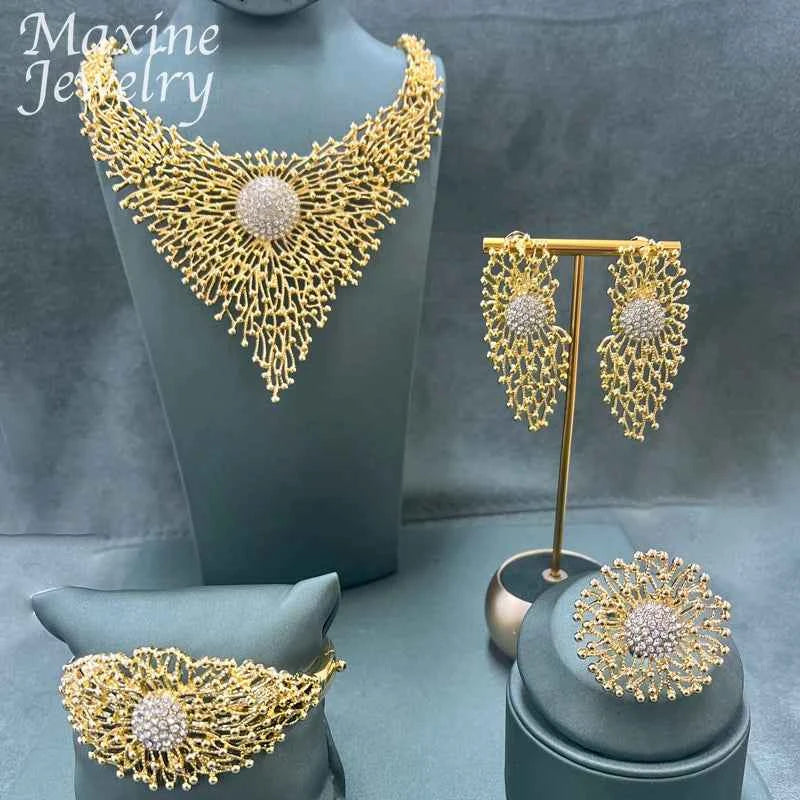 Luxury 18K Gold Plated Jewelry Set - Elegant Necklace, Earrings, Bracelet & Ring
