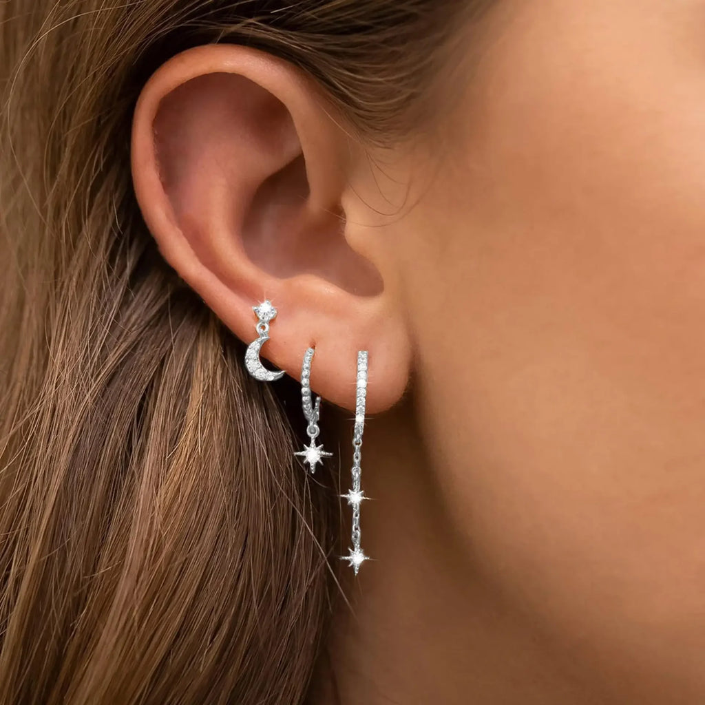 Luxury Zircon Stud Earrings - Gold Moon & Star Set