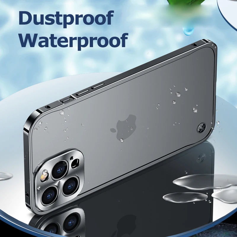 Magnetic aluminum iPhone case in black, offering full coverage and premium protection.