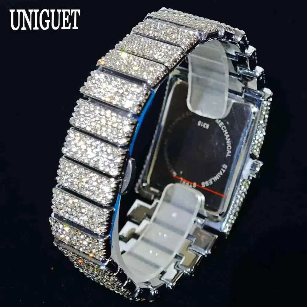 Luxury Iced Watch Men Brand UNIGUET Fashion Rectangle Watch Male Hip Hop Full Diamond Bling Jewelry Wristwatch Man Dropshipping