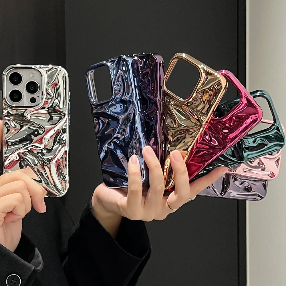 Luxury Electroplate Silvery 3D Wrinkle Phone Case