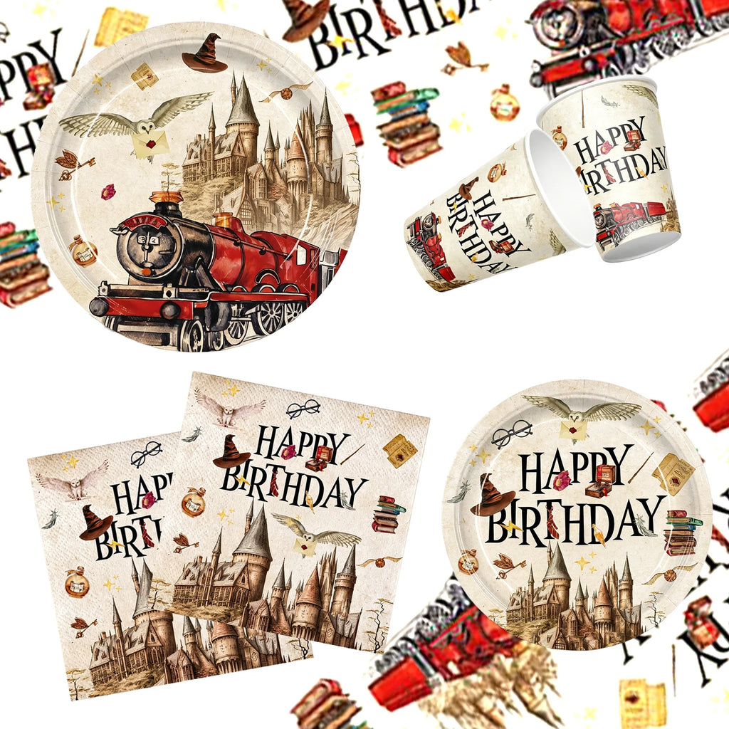 Premium Wizard Party Supplies - Themed Plates, Napkins & Cups Set