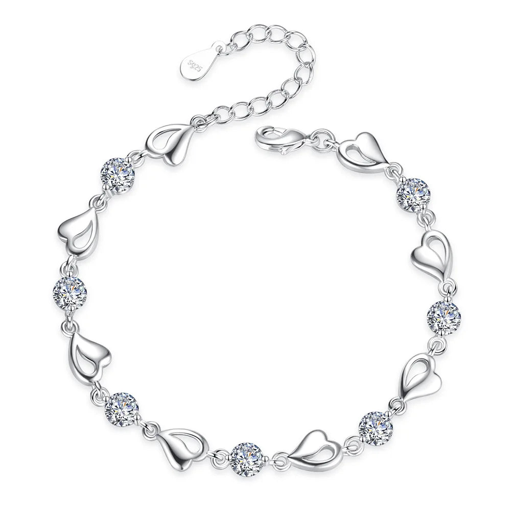 Elegant Sterling Silver Zircon Bracelet - Purple Blue Crystal