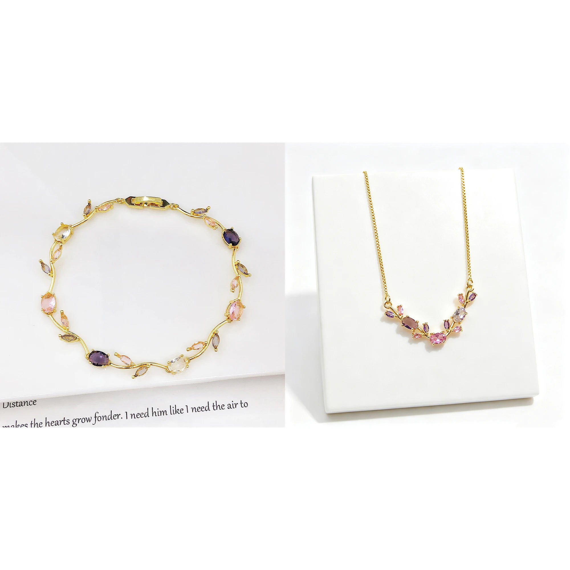Elegant Crystal Leaf Jewelry Set - Premium Necklace & Bracelet