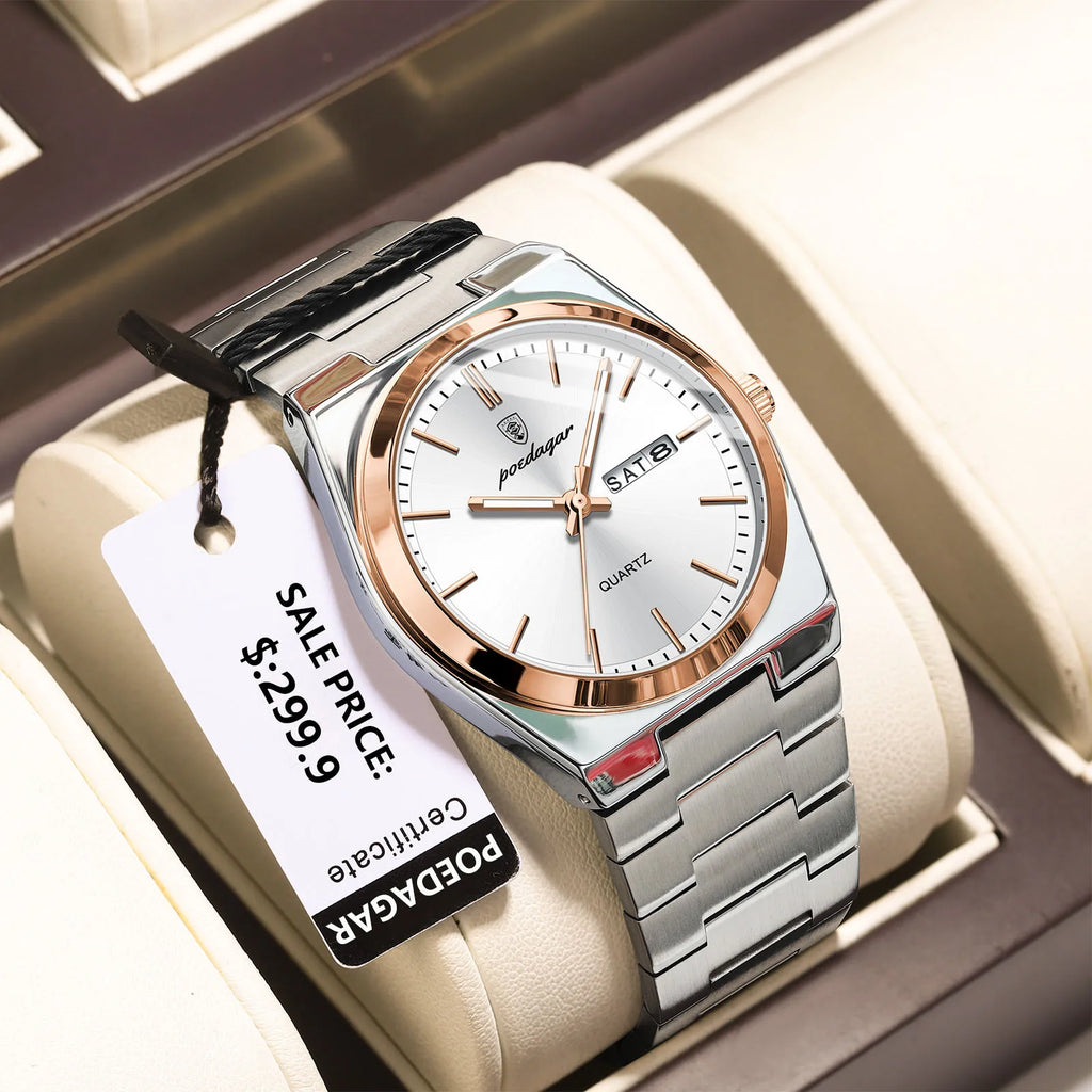 Luxury Men's Quartz Watch - Waterproof Stainless Steel Wristwatch
