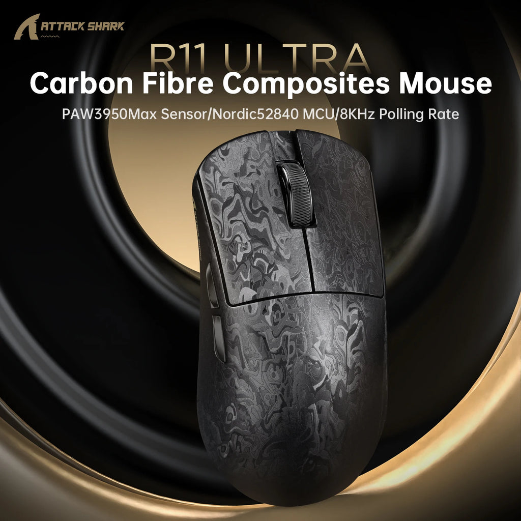 Premium Carbon Fiber Gaming Mouse - Ultra-Light 49g & 8K Wireless
