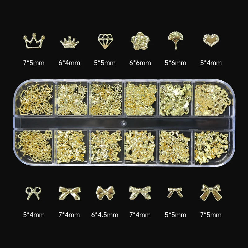 Luxury 3D Gold Bow Nail Metal Charms - 120pcs Shiny Art Supplies