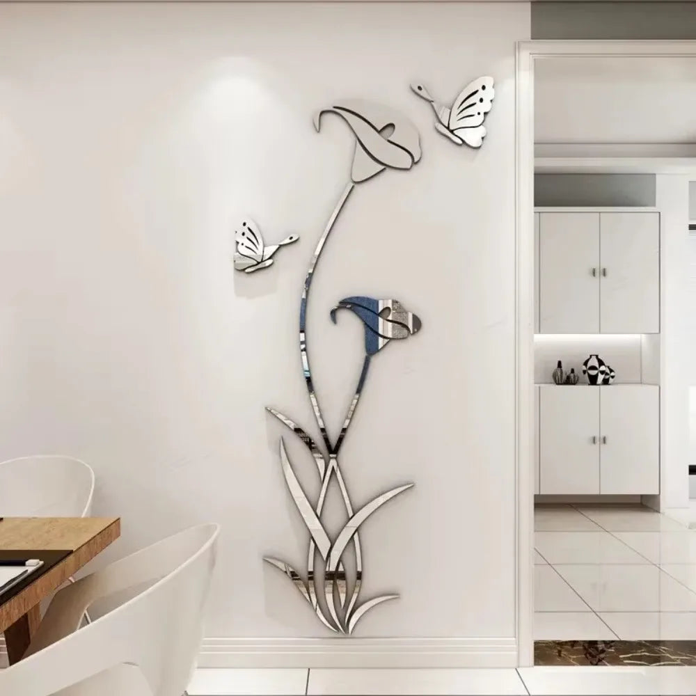 Elegant Butterfly Lily Wall Decals - Acrylic Mirror Art