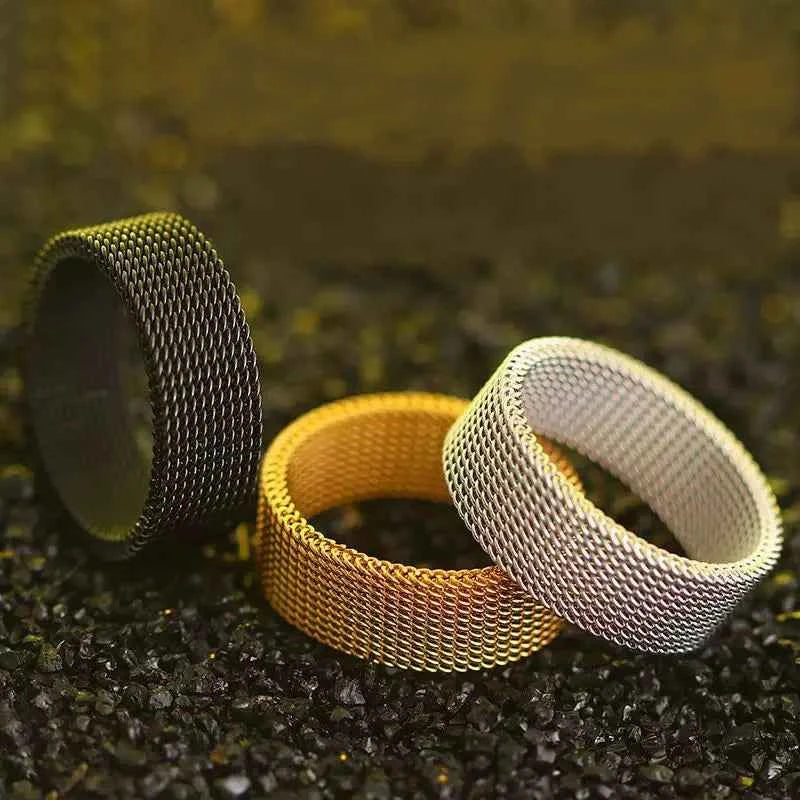 Luxury 8MM Grid Mesh Titanium Steel Ring - Modern Couple Band