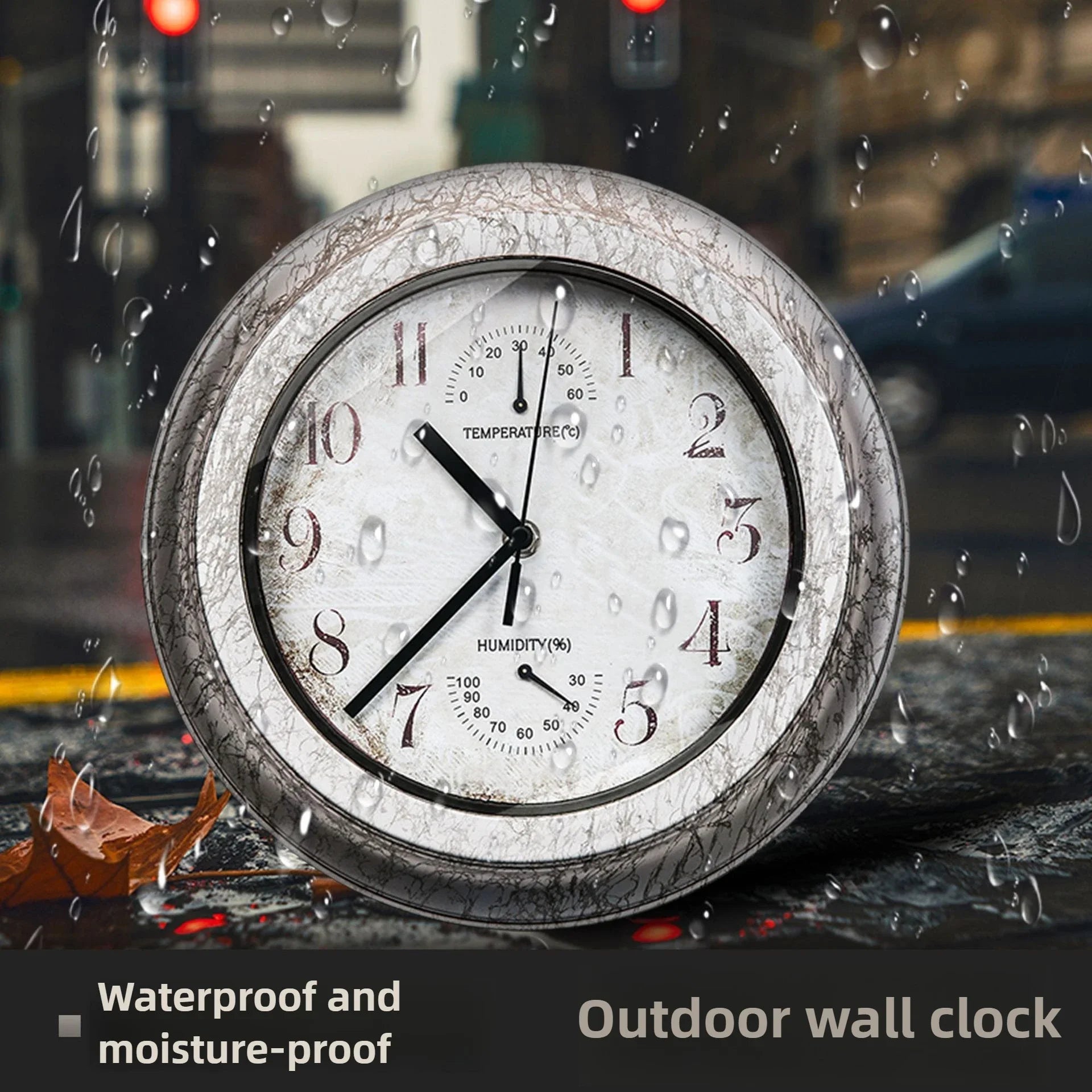 Waterproof Wall Clock - Elegant silvery finish silent wall clock for outdoor patio