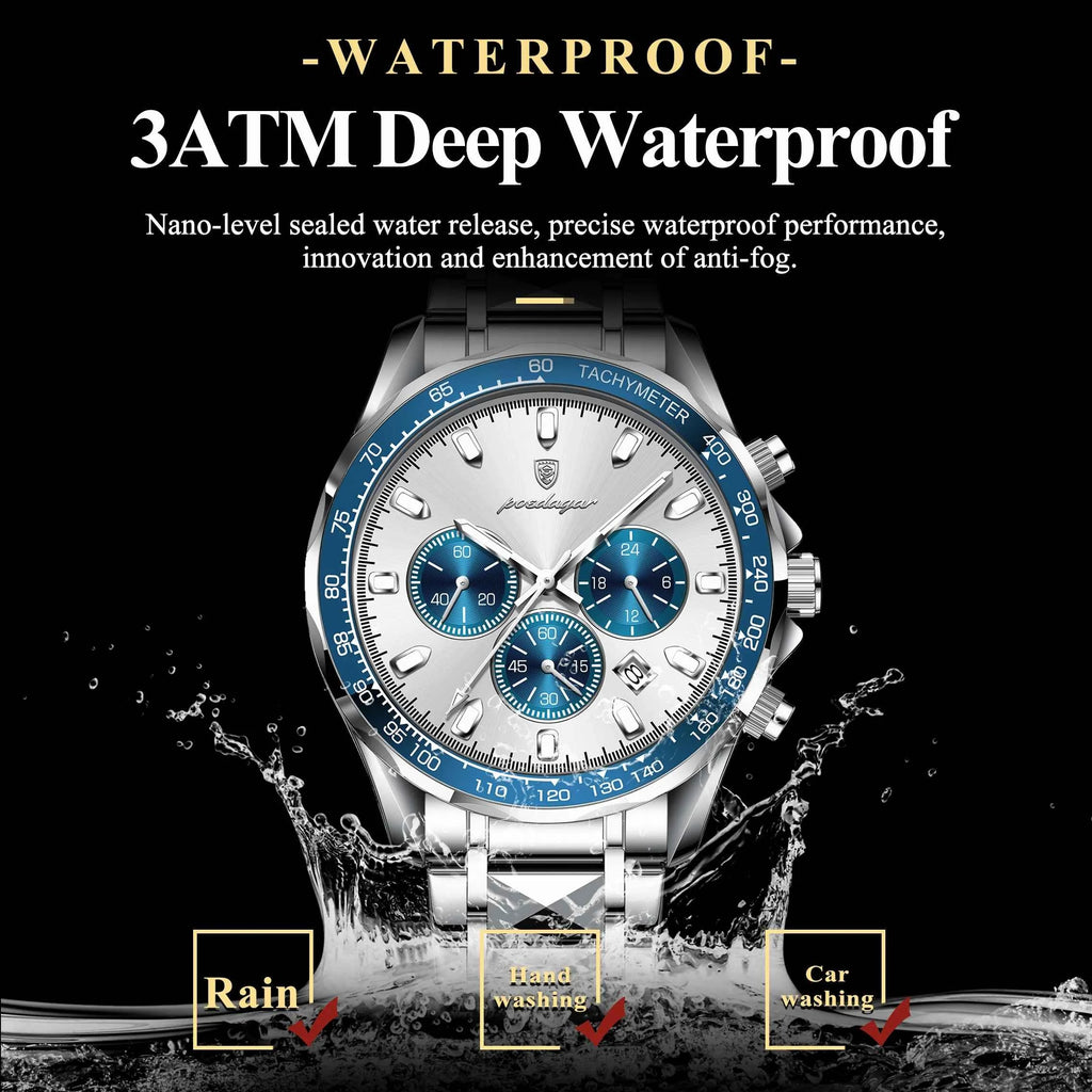 Luxury Men's Quartz Watch - Waterproof Stainless Steel Chronograph