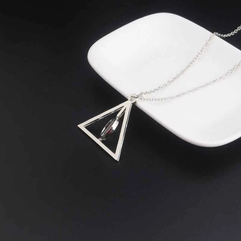 Elegant Deathly Hallows Triangle Rotatable Pendant Necklace
