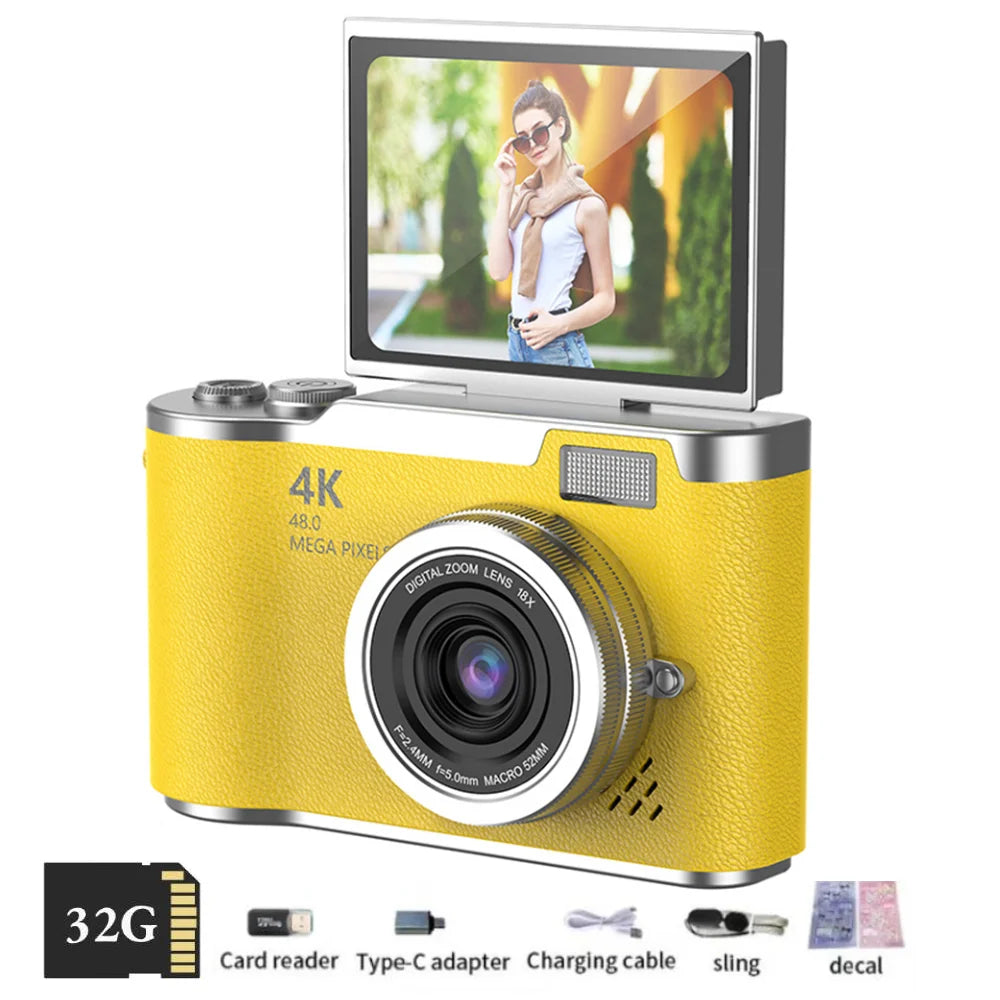 Compact 4K Digital Camera - 48MP HD Selfie Camcorder