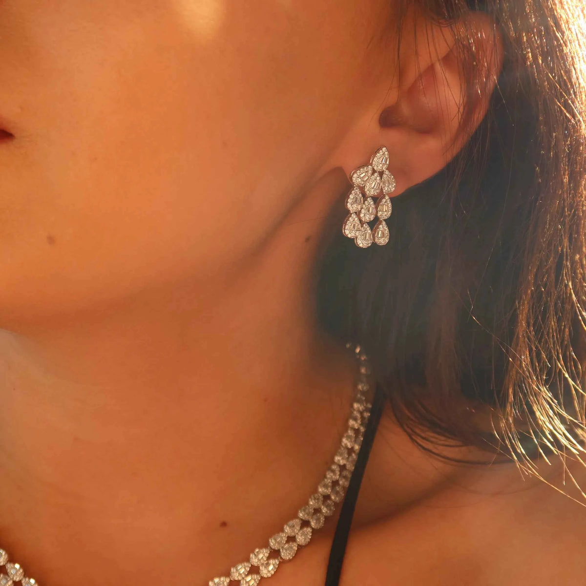 Elegant Cubic Zirconia Bridal Jewelry Set - Water Drop Design