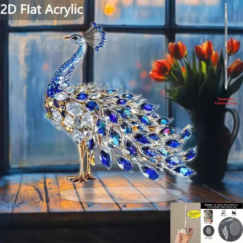Elegant Crystal Peacock Ornament - Luxury Acrylic Decor