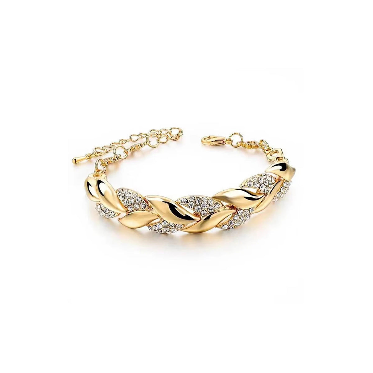 Elegant Crystal Wedding Bracelet - Braided Leaf Charm Design