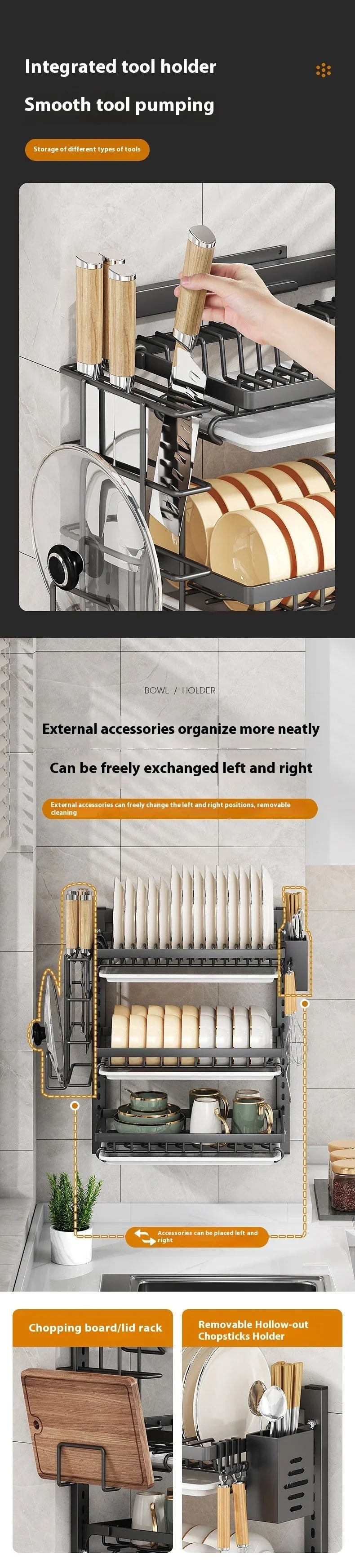 Premium Wall-Mounted Dish Rack - Space-Saving Kitchen Organizer