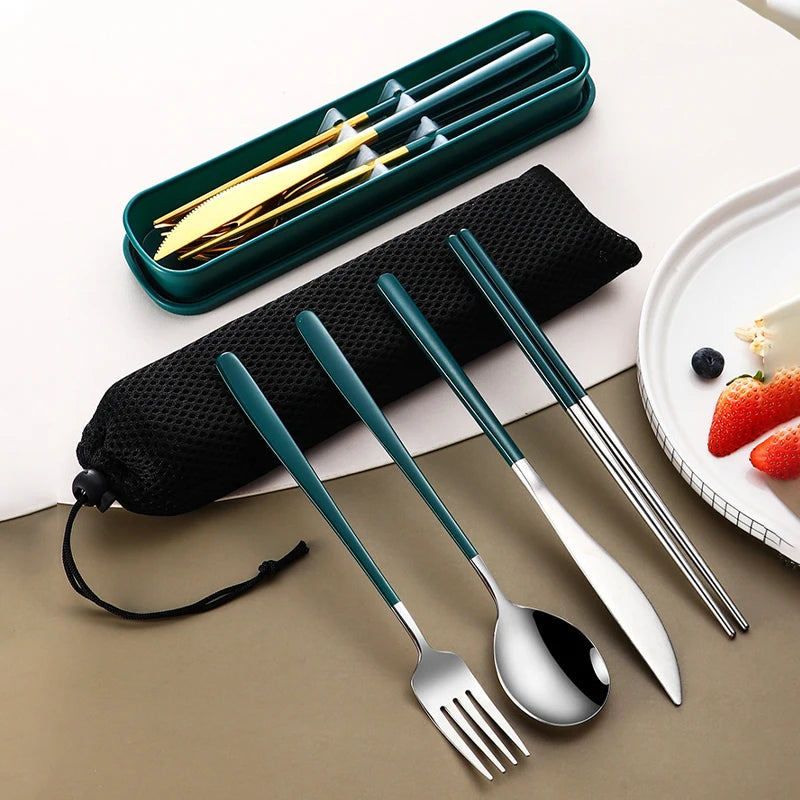Premium Portable Flatware Set - Travel Utensil Kit with Case