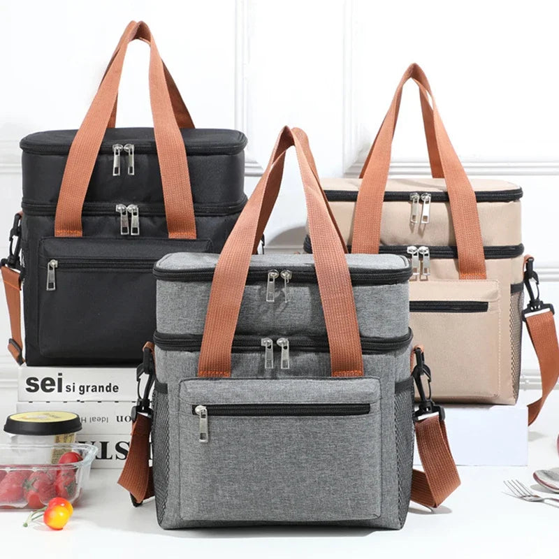 Insulated Lunch Bag - Portable Double-Layer Cooler Tote with Large Capacity and Crossbody Strap for Food Storage, Drinks & Meals - Tulique