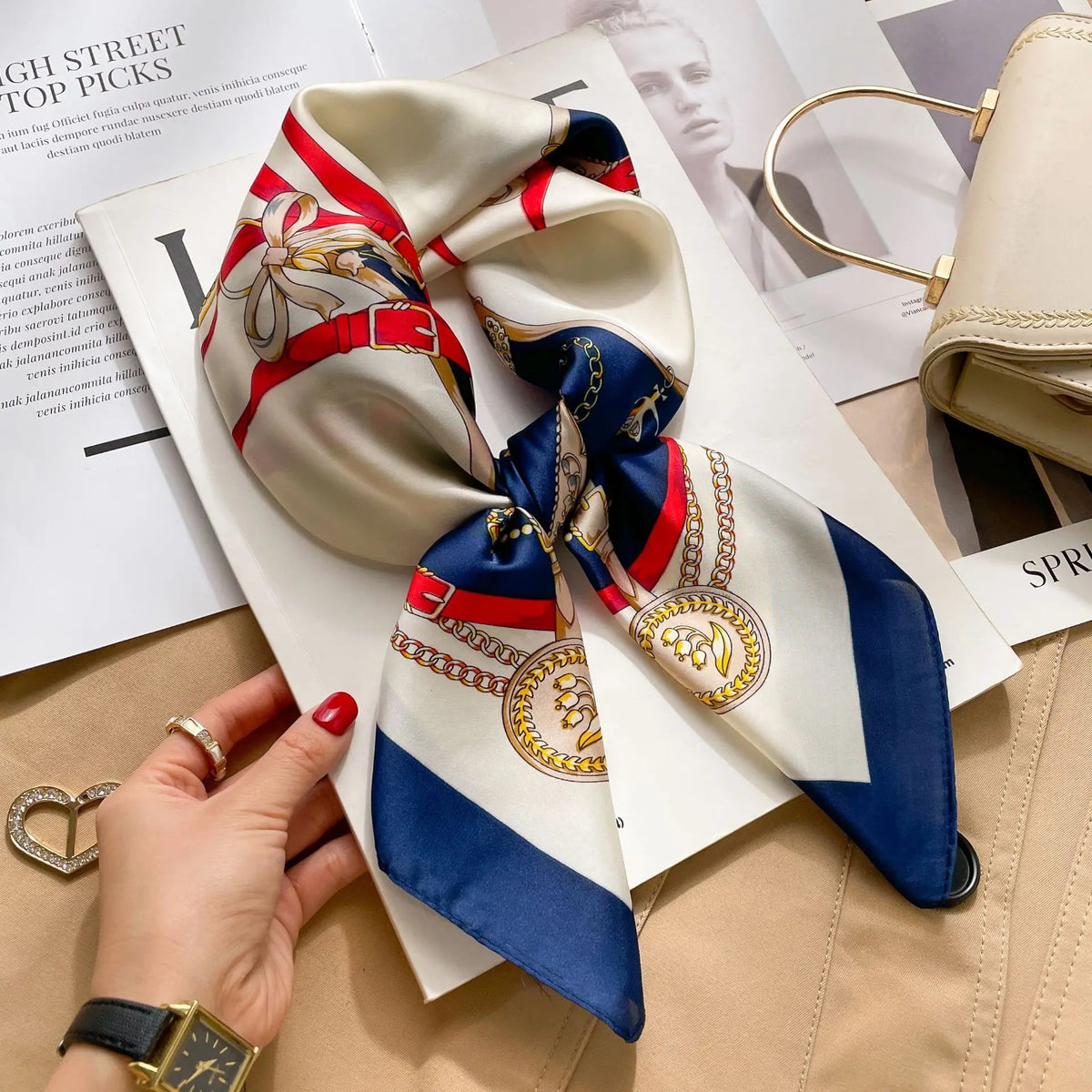 Luxury Silk Scarf - 70x70cm Square Shawl & Headband