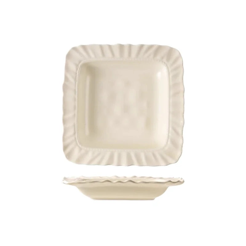 Elegant Square Ceramic Dinner Plate - Milk Yellow