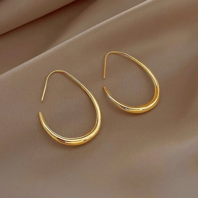 Elegant Sterling Silver Golden Ellipse Hoop Earrings