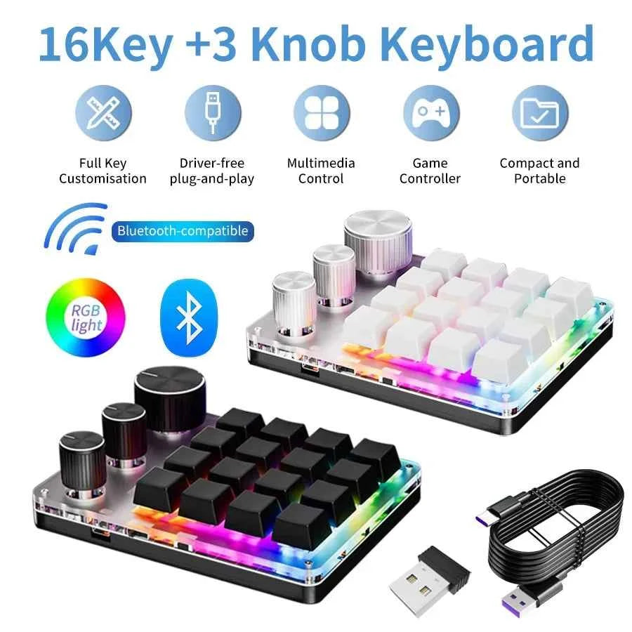 Programmable macro keypad - 16 keys 3 knobs hot-swap mechanical keyboard in white
