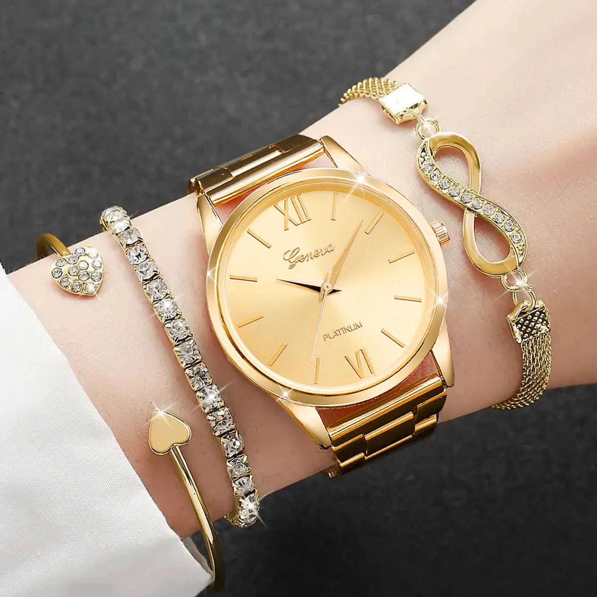 Elegant Ladies Quartz Watch Set - Luxury Rhinestone Steel Band