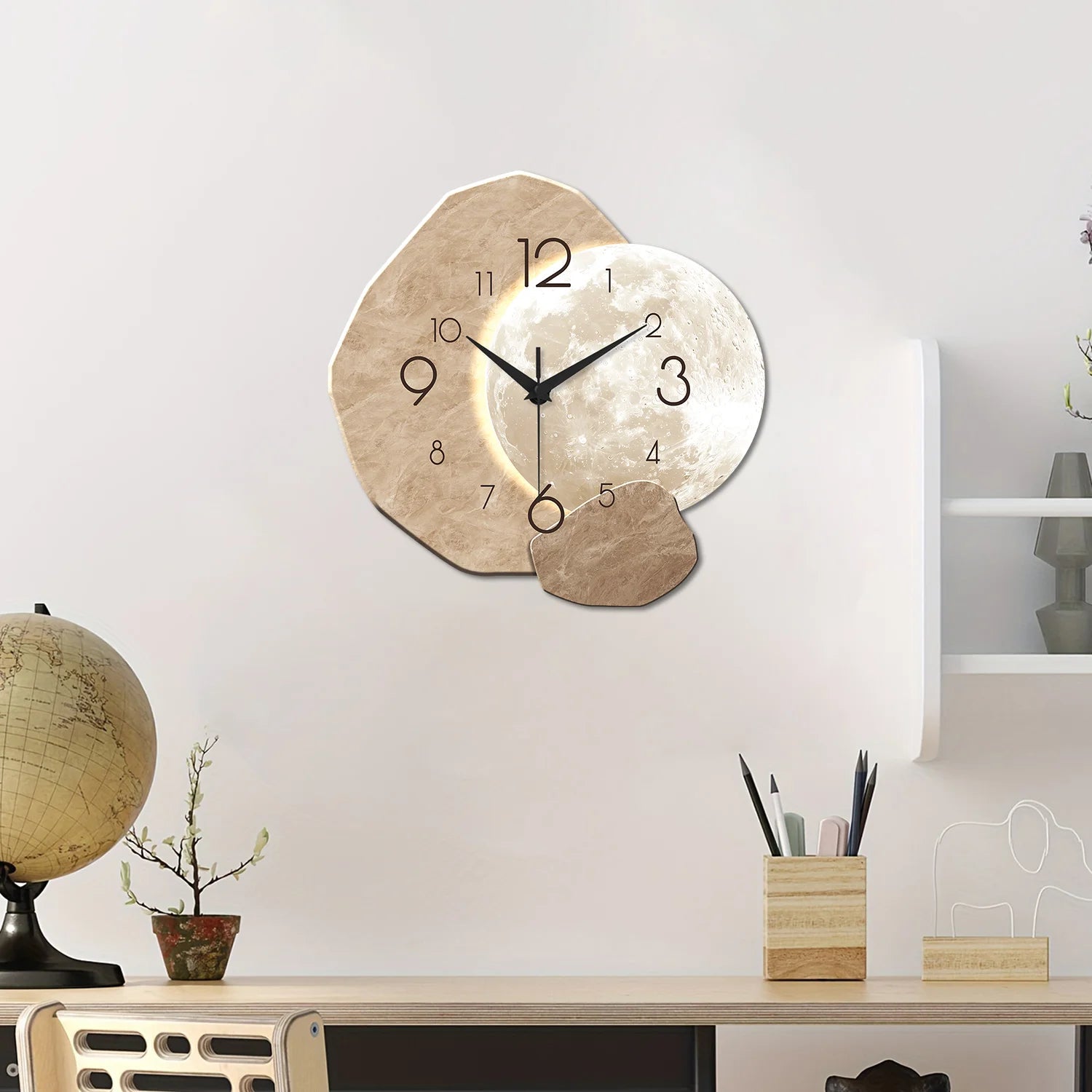Premium Silent Moon Wall Clock - Modern Wooden Design