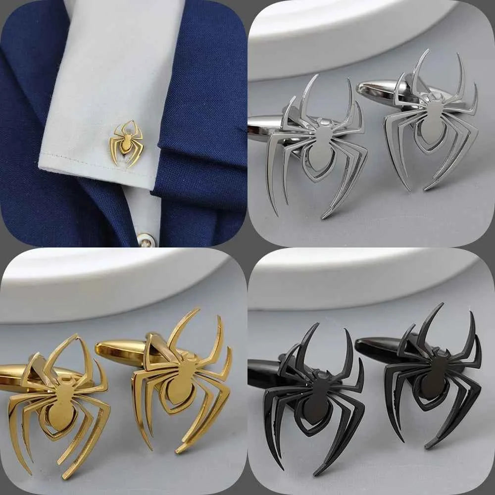 Spider cufflinks - gold-plated black stainless steel French shirt accessories