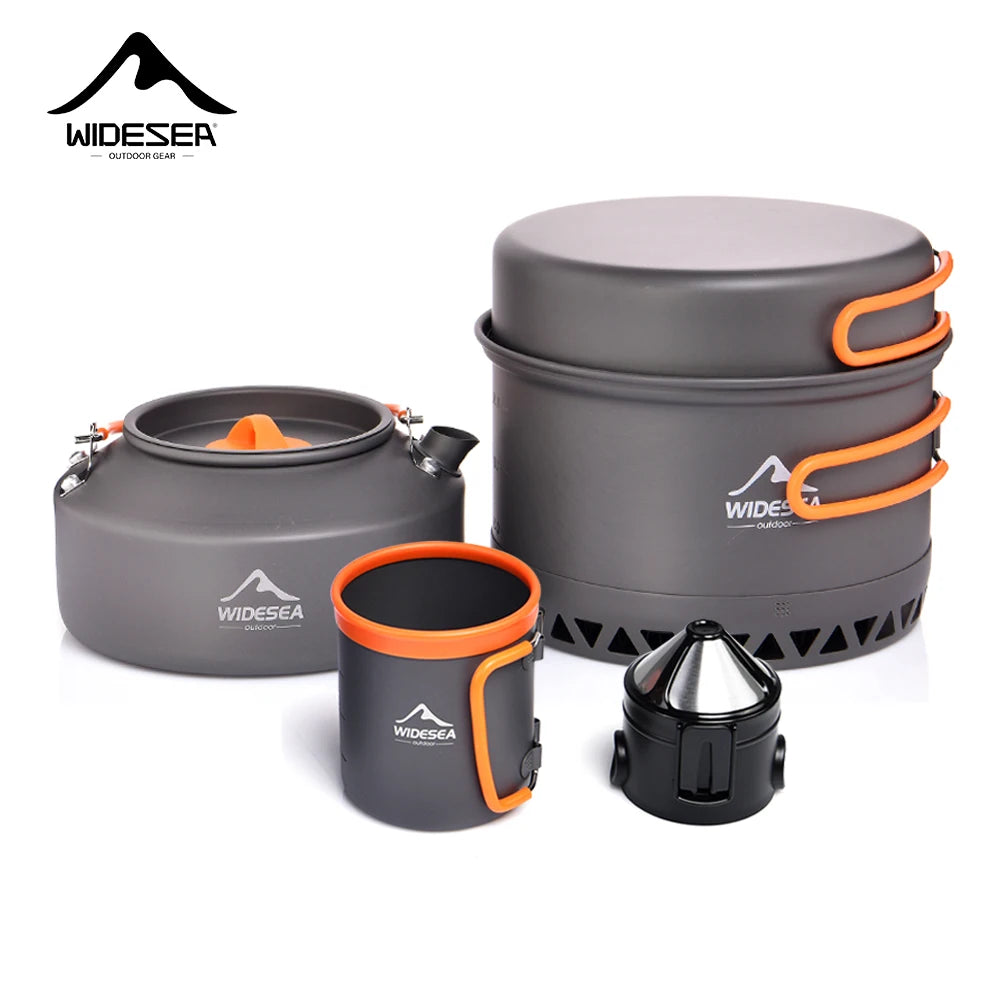 Outdoor camping cookware - complete set of pots, kettle, and coffee filter for hiking and travel