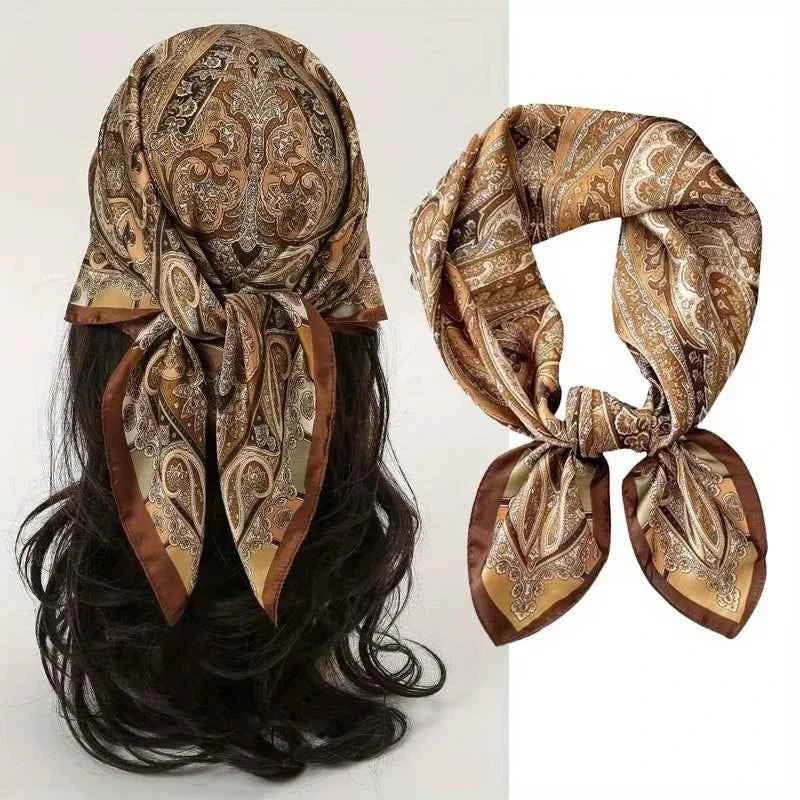 Luxury Silk Scarf - 70x70cm Square Shawl & Headband