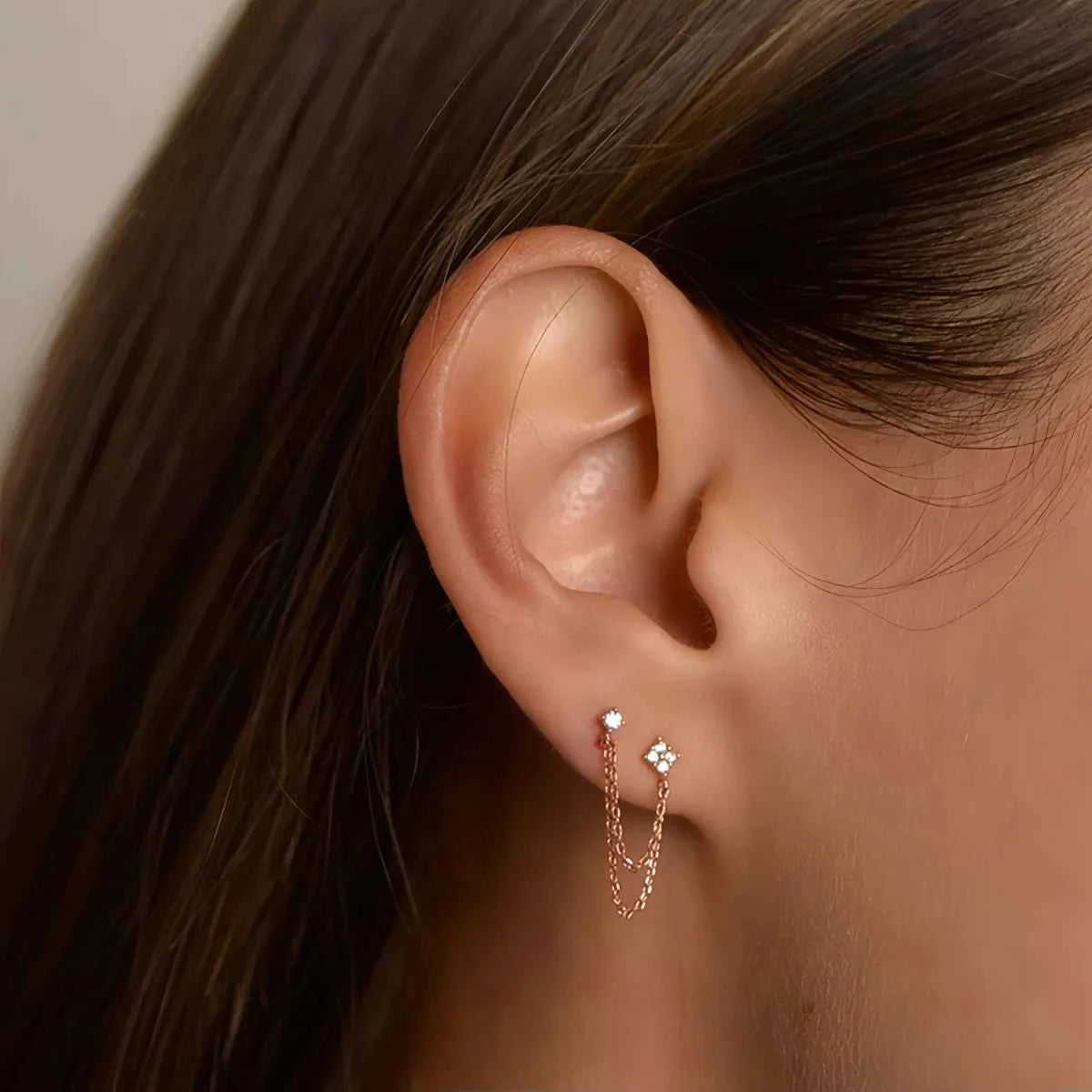 Luxury Tassel Chain Hanging Earrings - Double Stud Design