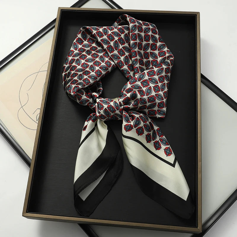 Luxury Silk Square Scarf - Elegant Satin Print Neck Wrap