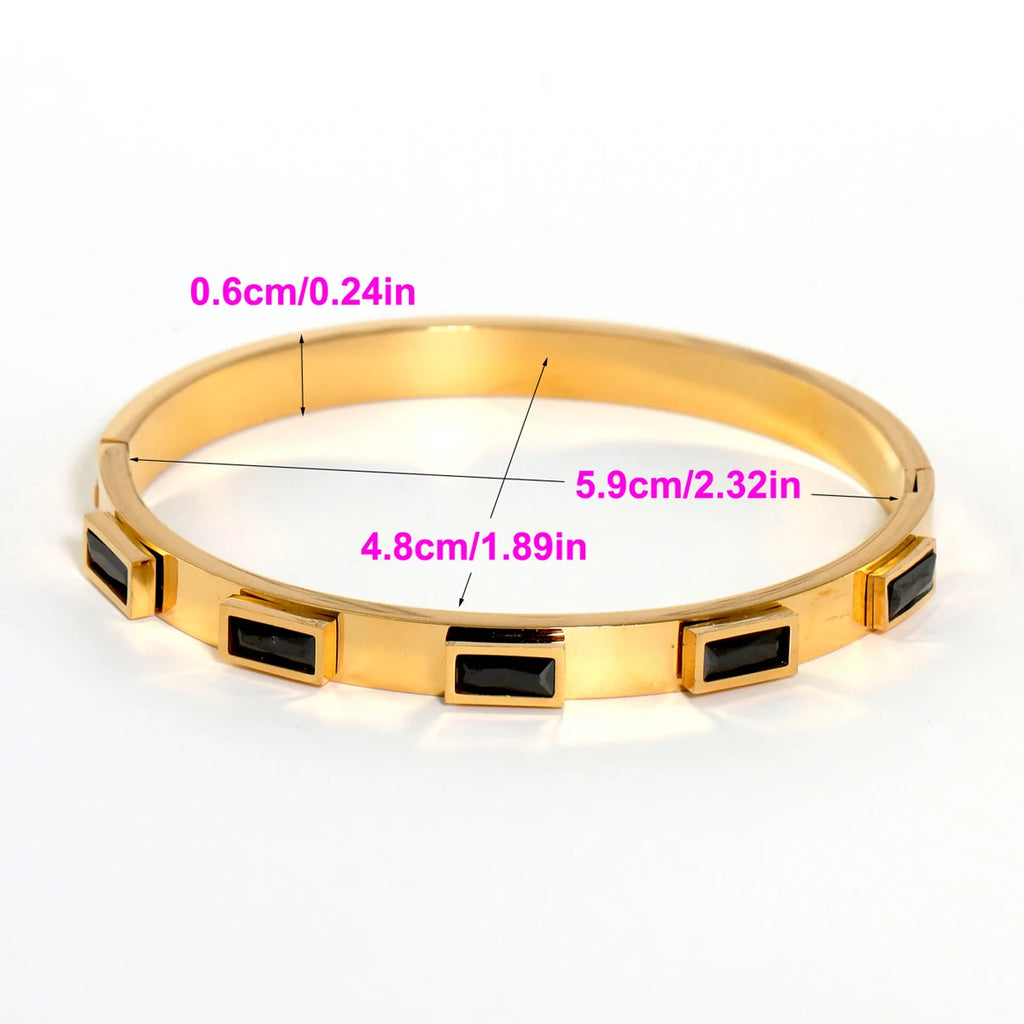Elegant Gold Zircon Bangle - Stainless Steel & Retro Design