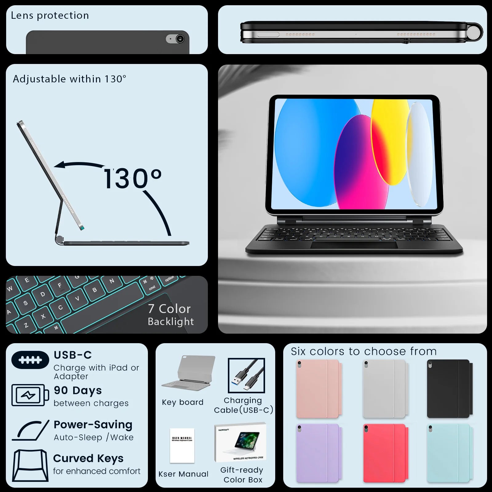Premium iPad 10.9 Keyboard Case - Slim Smart Cover with Backlit Keys