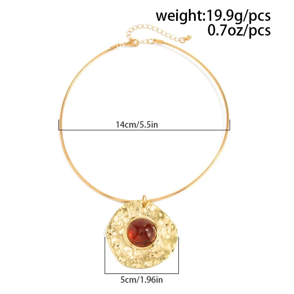 Elegant Liquid Metal Pleated Circular Pendant Necklace & Earrings