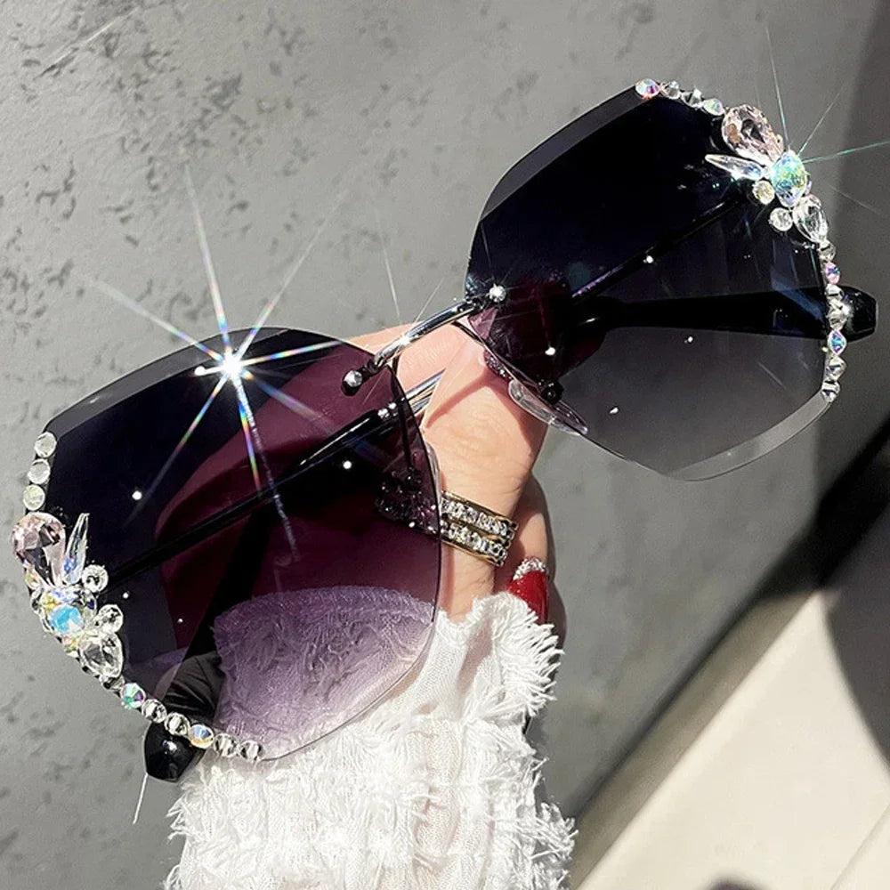Vintage Rimless Sunglasses - Luxury Rhinestone Gradient Shades