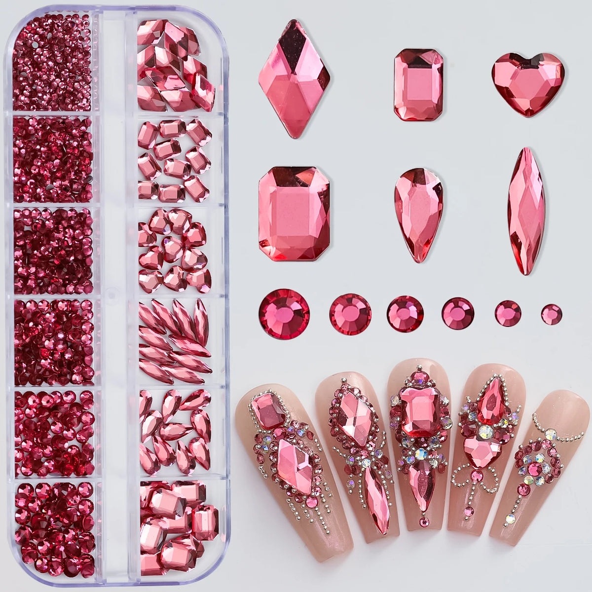 Luxury Pink Nail Rhinestones - Crystal Glitter Charms & Gems