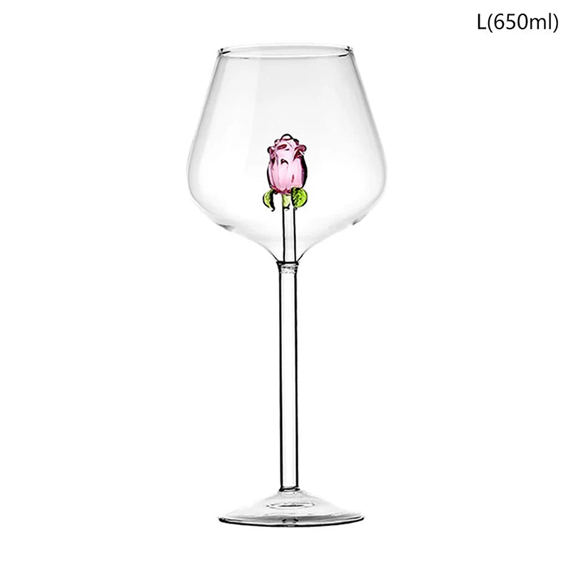 Elegant 3D Rose Wine Glass - Premium Stemware Collection