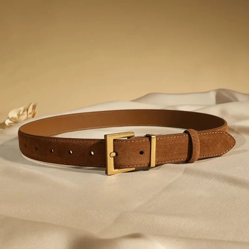 Luxury Cowhide Leather Belt - Adjustable Square Buckle