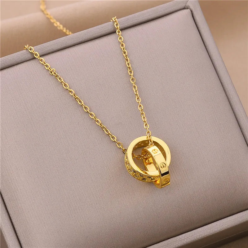 Elegant Zircon Crystal Necklace - Stainless Steel Clavicle Chain