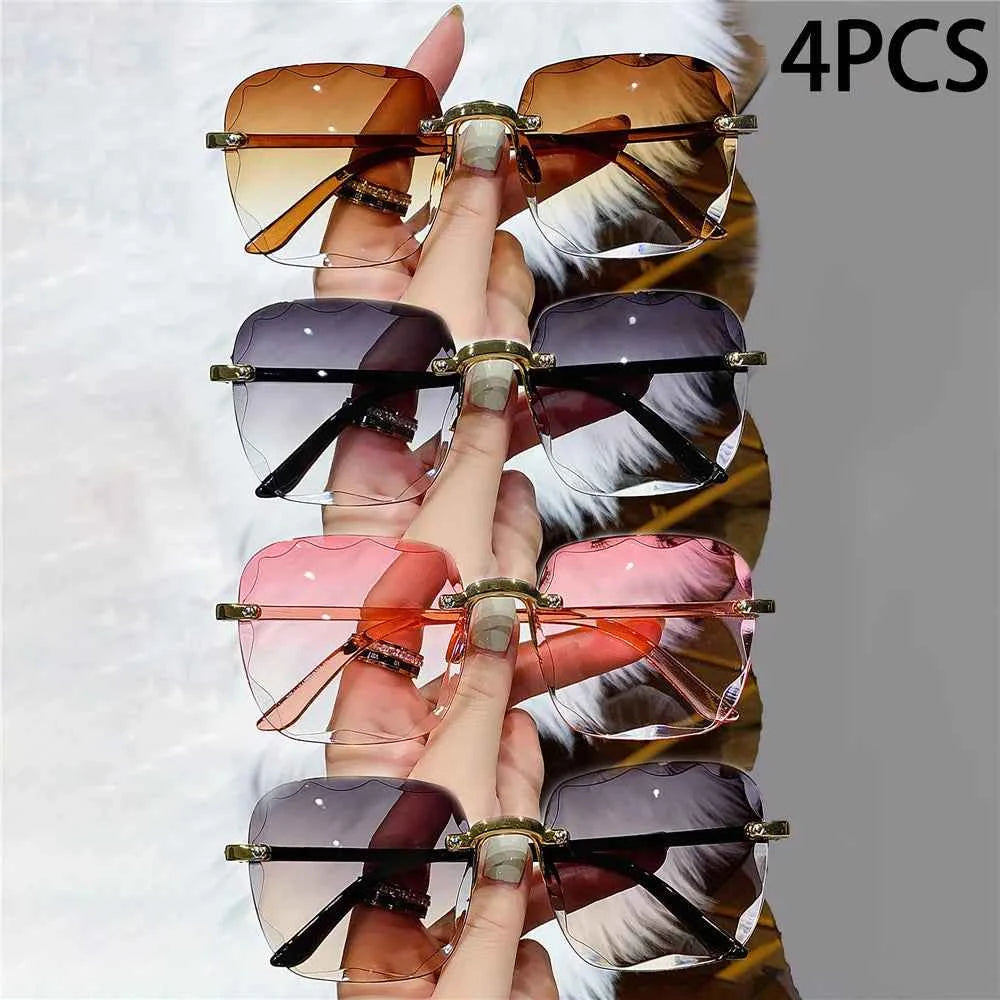 Luxury Square Rimless Sunglasses - UV Protection Designer Shades