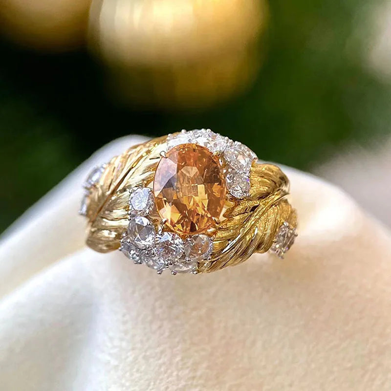 Elegant Yellow Cubic Zirconia Ring - Luxury Fashion Jewelry