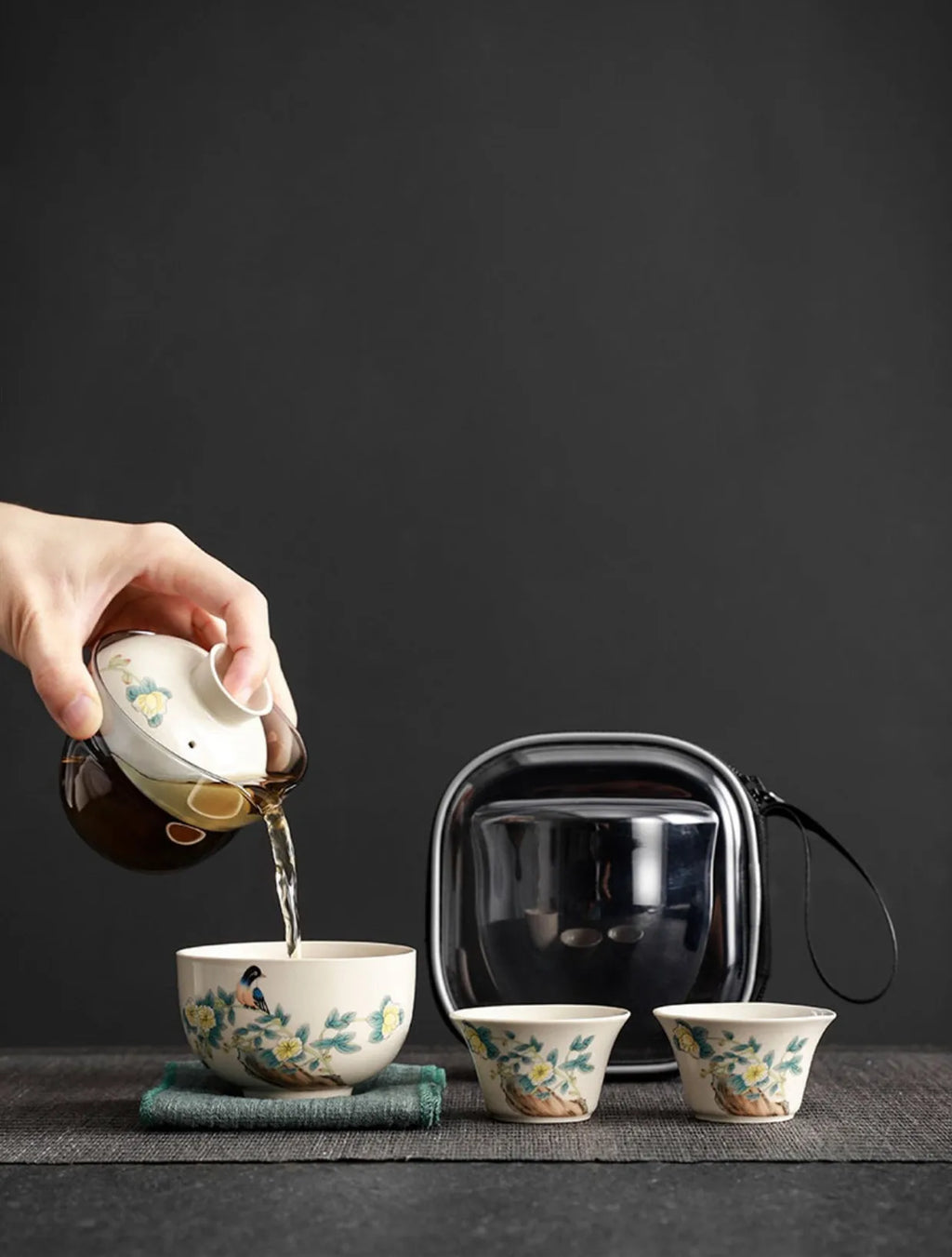 Elegant Portable Travel Tea Set - Hand-painted Ceramic Teaware