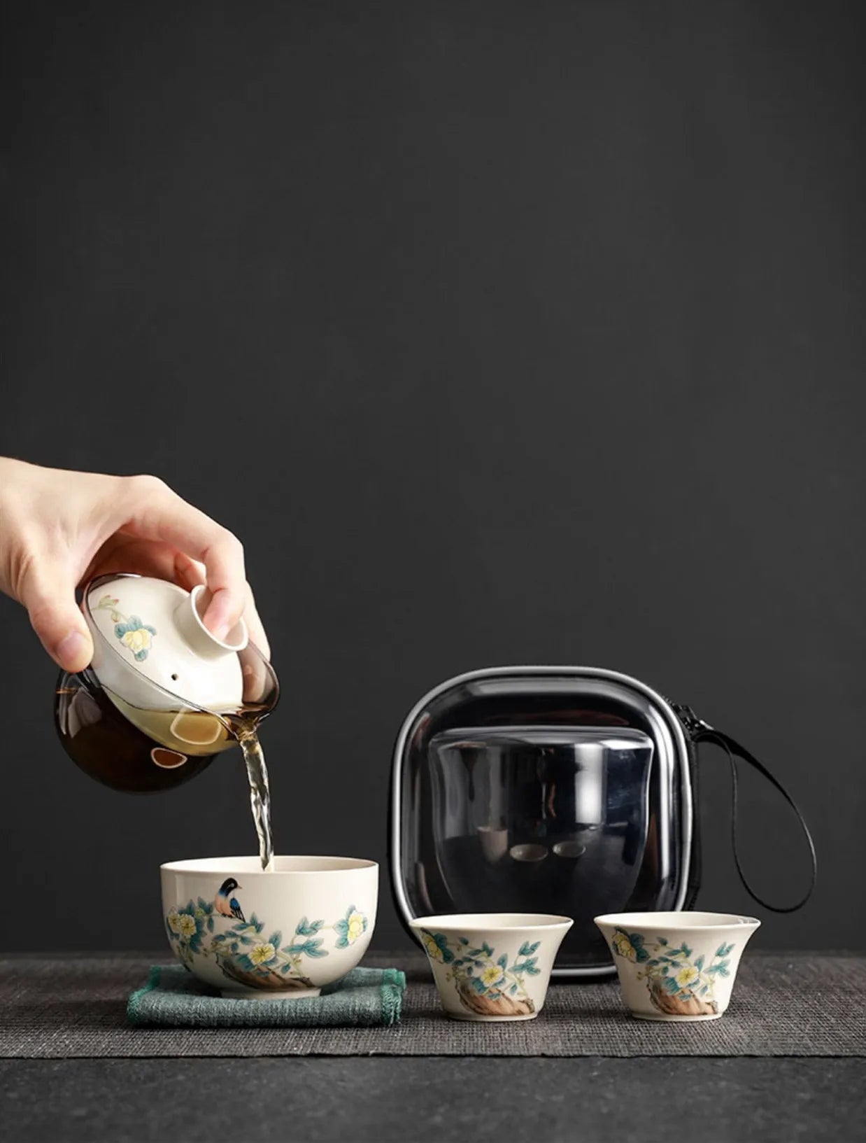 Elegant Portable Travel Tea Set - Hand-painted Ceramic Teaware
