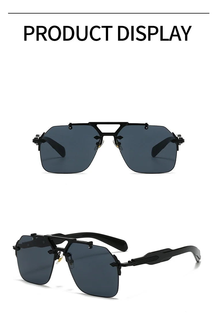 Premium Steampunk Pilot Sunglasses - Retro Frameless Design