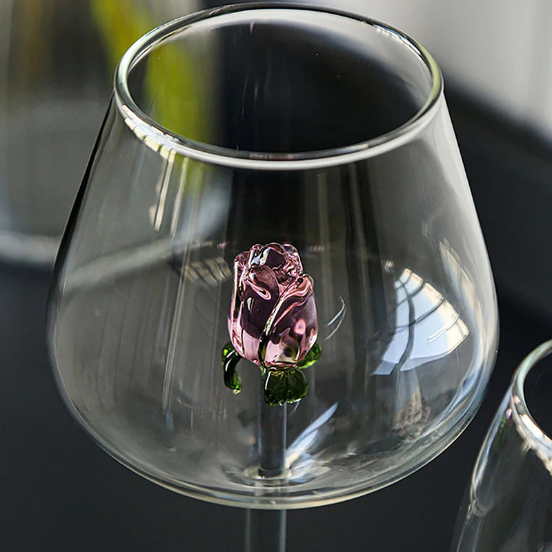 Elegant 3D Rose Wine Glass - Premium Stemware Collection